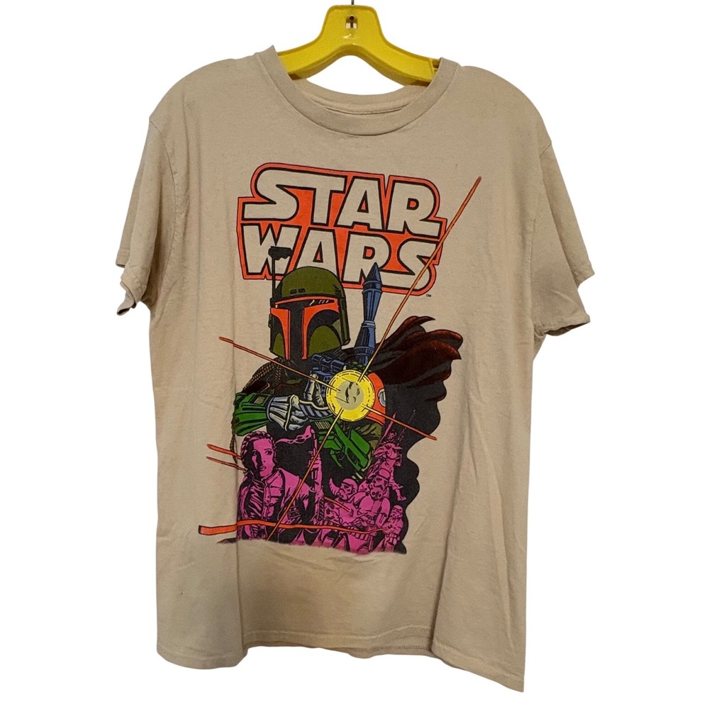 Star Wars Mandalorian Boba Fett Beige Cotton T-Shirt Size‎ Medium Comic Graphic